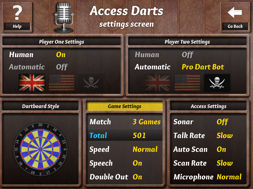 Access Darts Settings Page [Screen Grab]